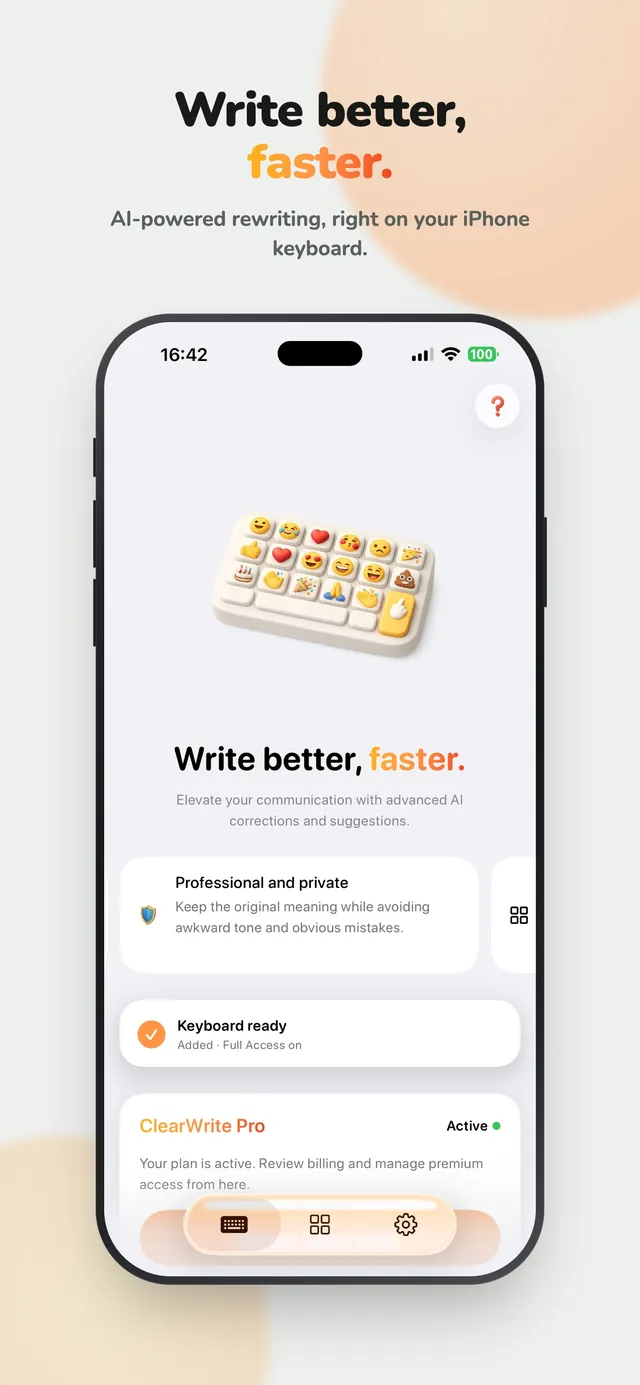 Write better, faster. Rewriting right on your iPhone keyboard.