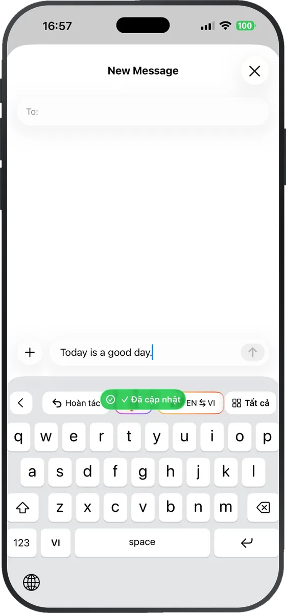 A message rewritten in place after tapping the Flash Edit key, with an Updated confirmation.
